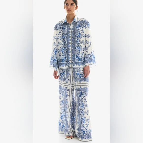 H&M Wide-Leg Loose Fit Drawstring Floral Pants - Picture 2 of 9